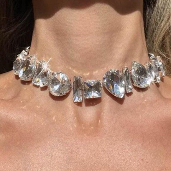 Silver Crystal Chokers: Rhinestone Necklaces - - Picture 1 of 14